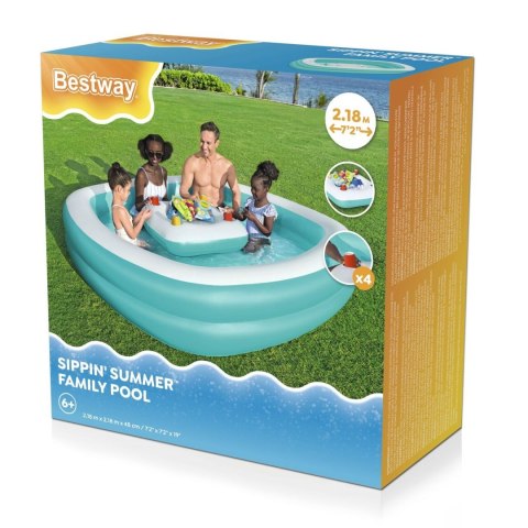 Dmuchany Basen dla rodziny 218x218x48 BESTWAY + Pływający Stolik Wyspa na napoje Dmuchany Basen dla rodziny 218x218x48 BESTWAY + Pływający Stolik Wyspa na napoje