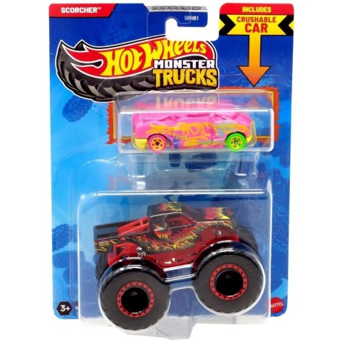 Hot Wheels Monster Trucks Pojazd 1:64 + auto JCG31 Hot Wheels Monster Trucks Pojazd 1:64 + auto JCG31
